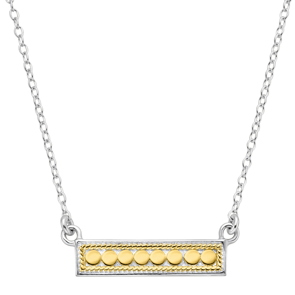 Silver chain necklace with mix metal bar pendant 