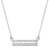 Silver necklace with a bar pendant on a white background
