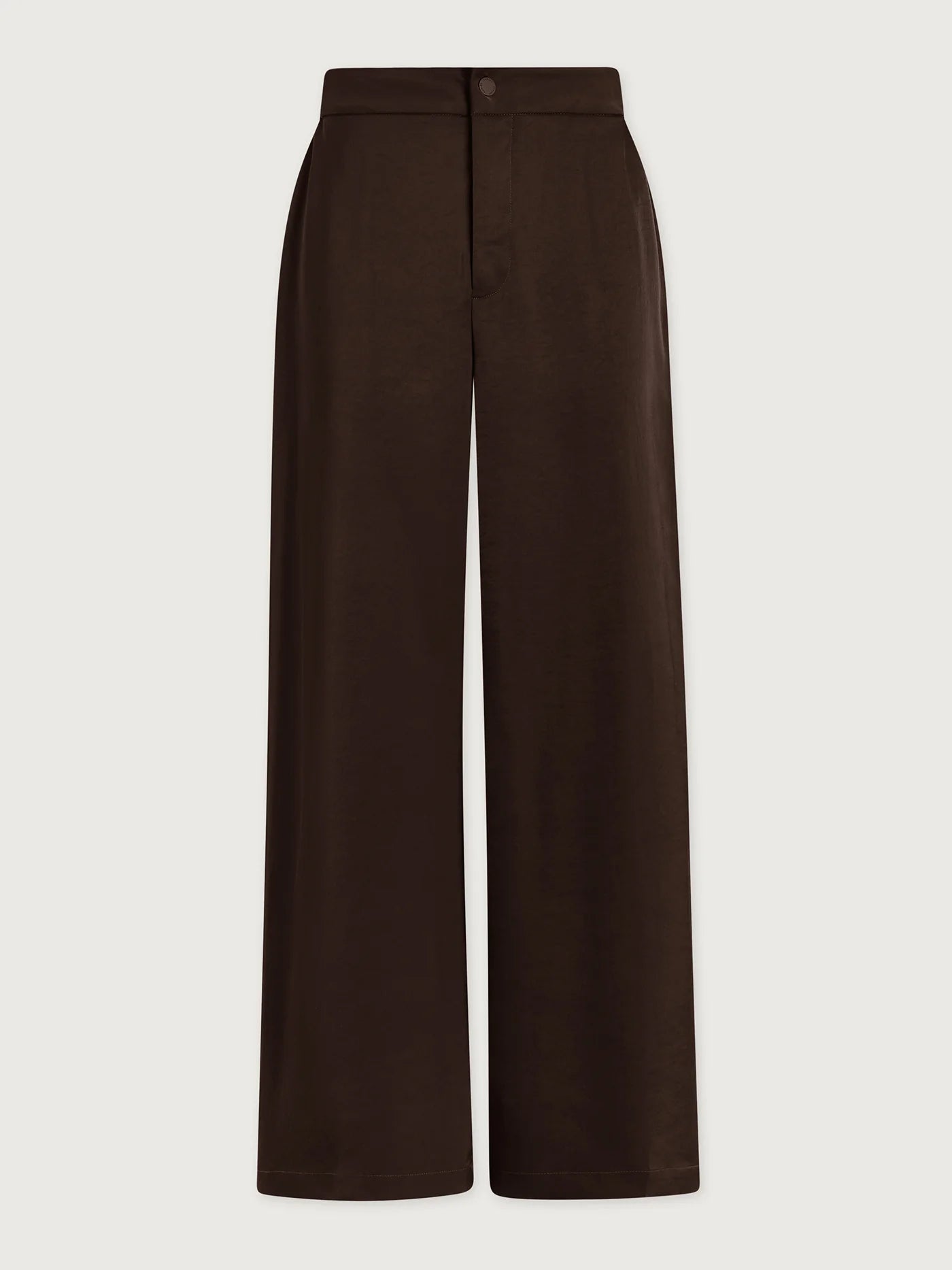 wide leg elasticated waist chocolate brown sateen trousers