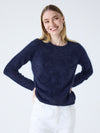 crew neck navy cashmere jumper with fluffy texture