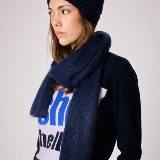 navy fluffy textured scarf