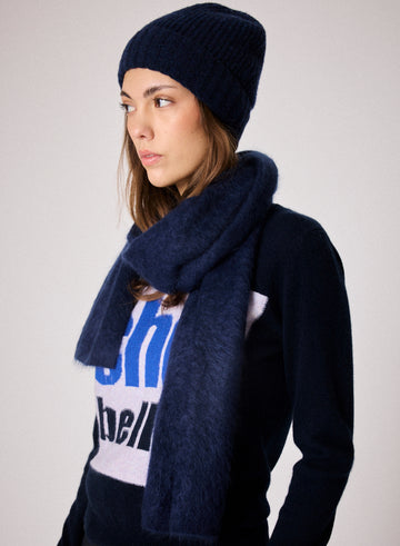 navy fluffy textured scarf