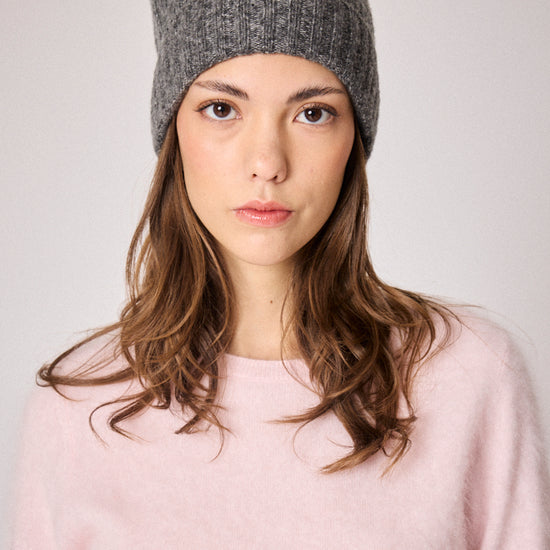 grey beanie hat with ribbing