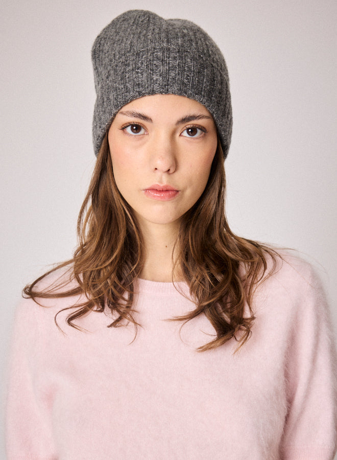 grey beanie hat with ribbing