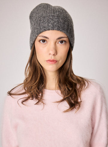grey beanie hat with ribbing