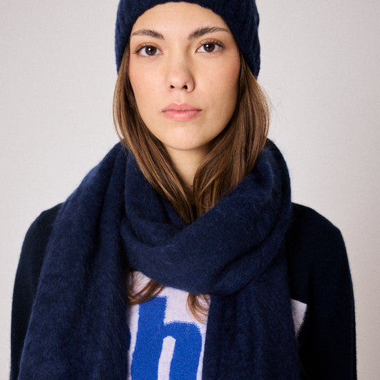 navy beanie hat with ribbing