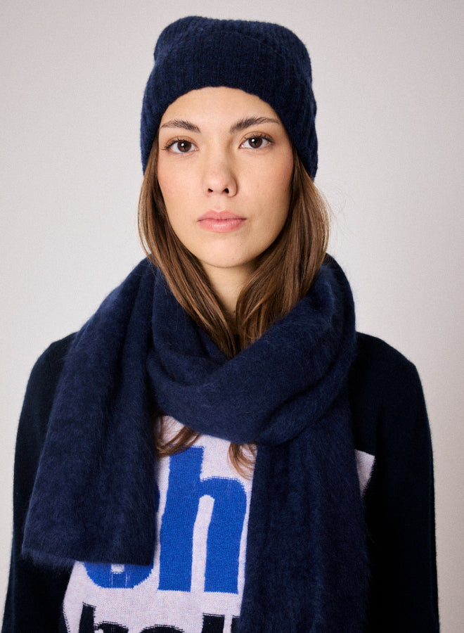 navy beanie hat with ribbing
