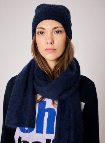 navy beanie hat with ribbing