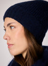 navy beanie hat with ribbing close up