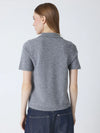 short sleeve grey cashmere knit with collar and rib detailing rear view