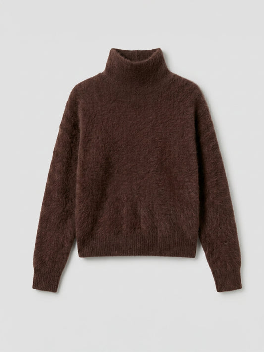 brown brushed cashmere funnel neck jumper