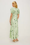 v neck short sleeve mint coloured dress with tie at bust and a flora; print from rails rear