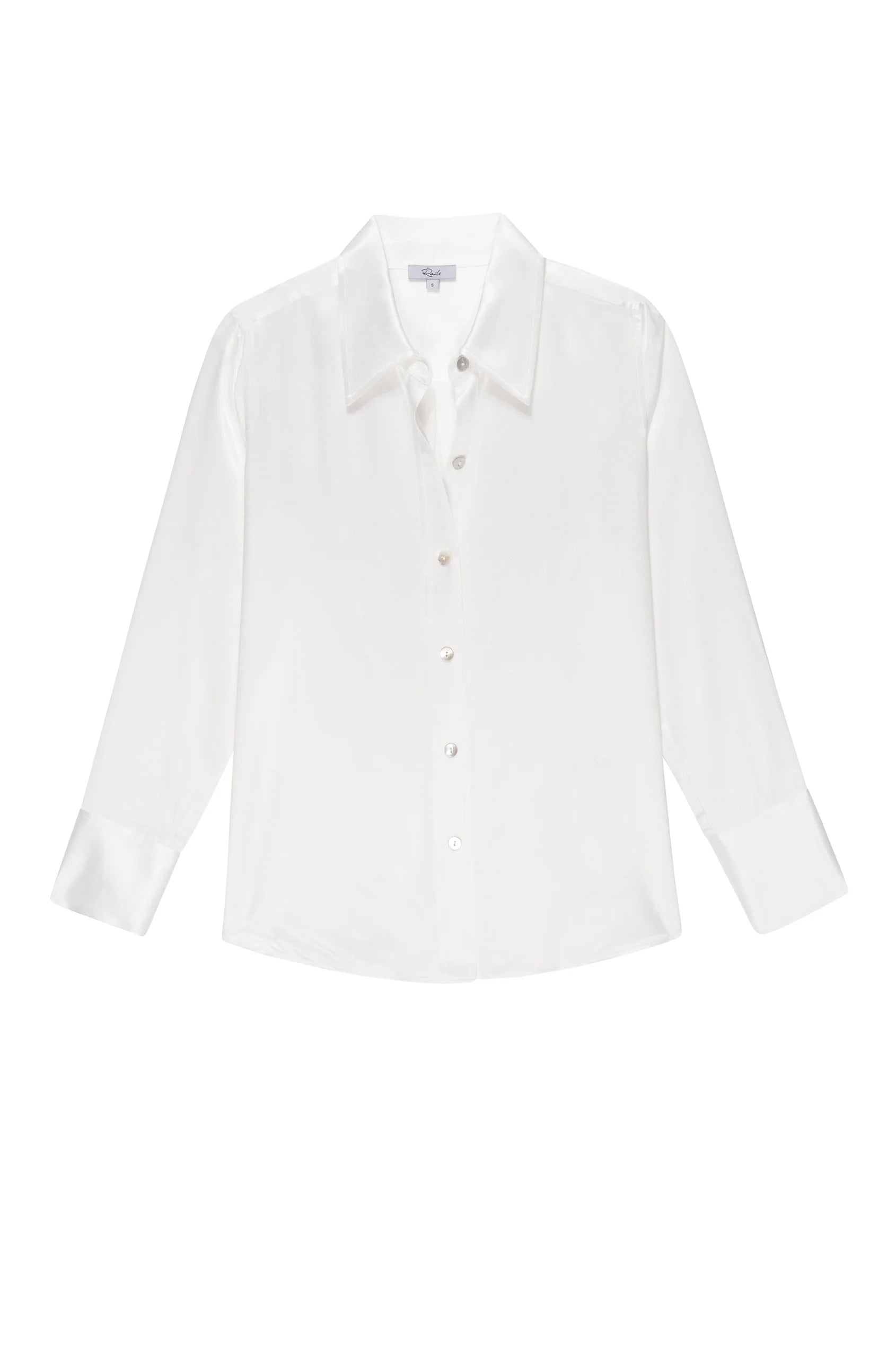 Classic long sleeved shirt cut in a heavy ivory satin viscose