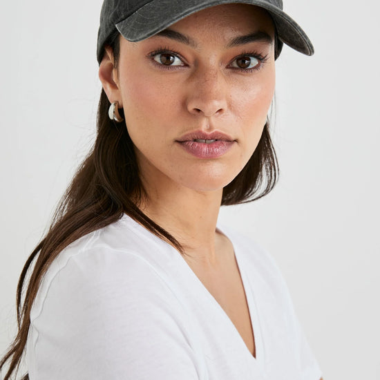 Model shot of black washed cotton cap