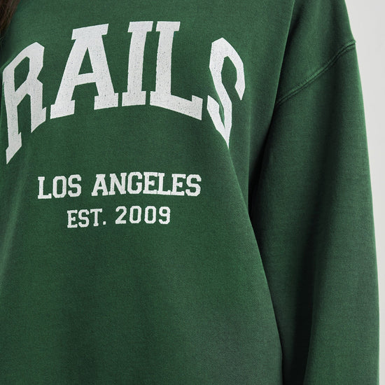 Green sweatshirt with white rails decal on the front