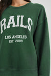 Green sweatshirt with white rails decal on the front