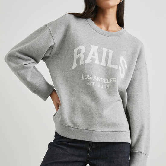 Pale grey cotton sweatshirt with white rails branding on the front