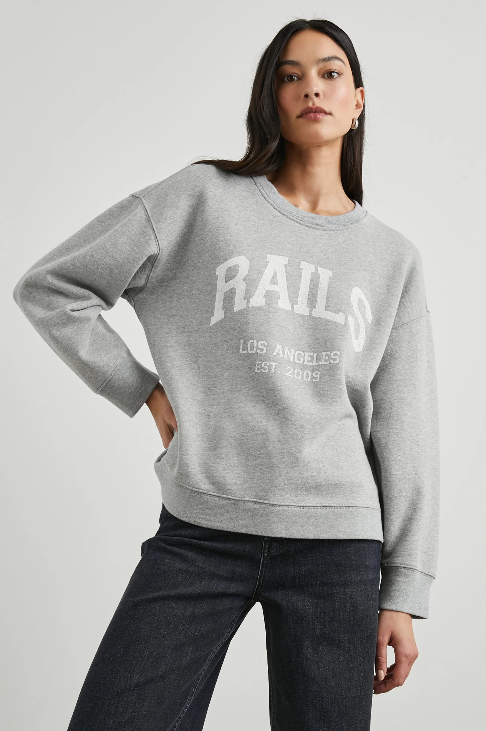 Pale grey cotton sweatshirt with white rails branding on the front