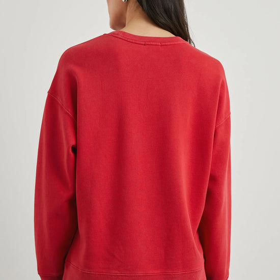 Rear view of red sweatshirt