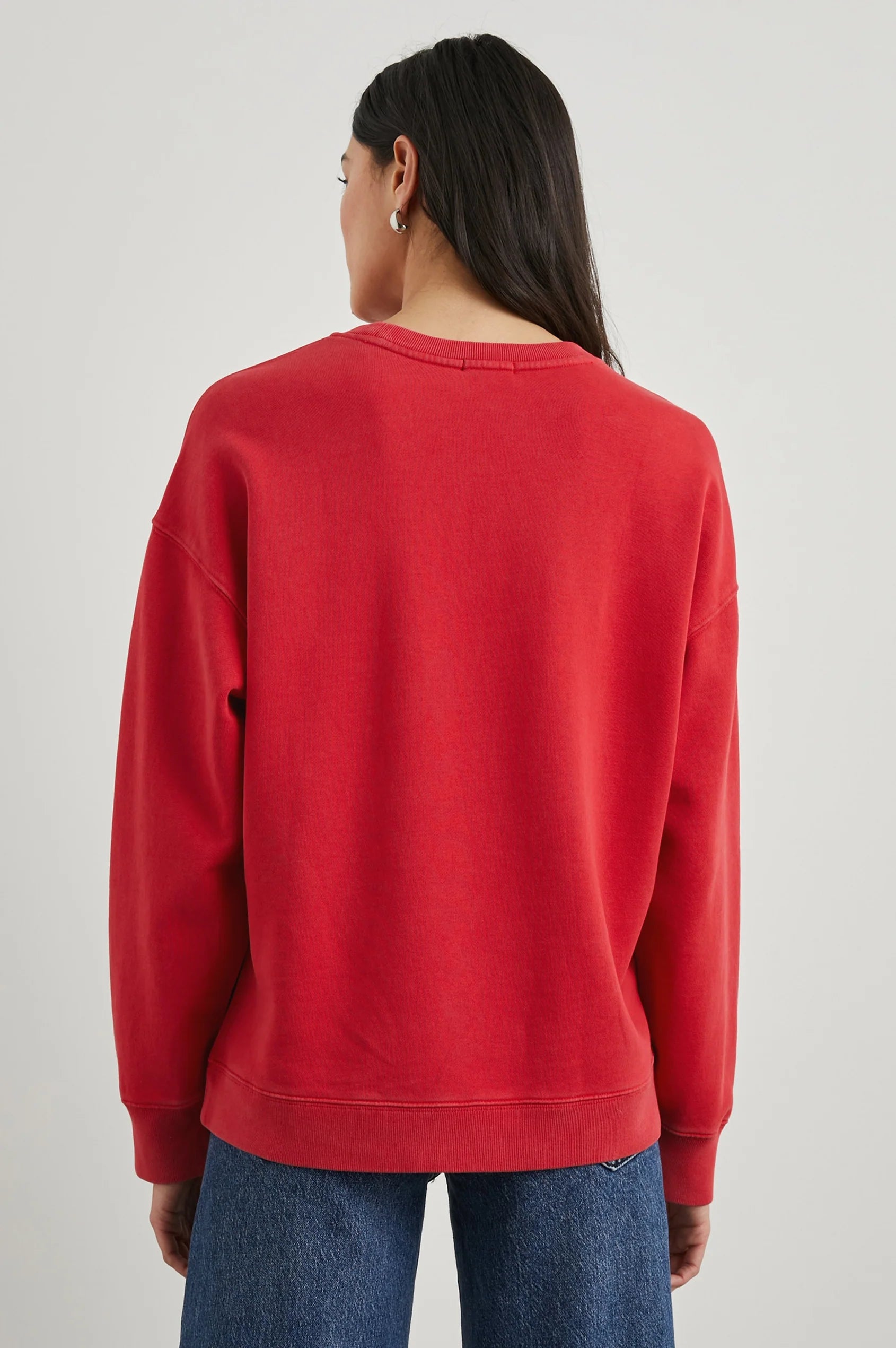 Rear view of red sweatshirt