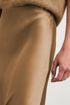 camel satin long slip skirt with elasticated waist close up