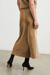 camel satin long slip skirt with elasticated waist rear view 