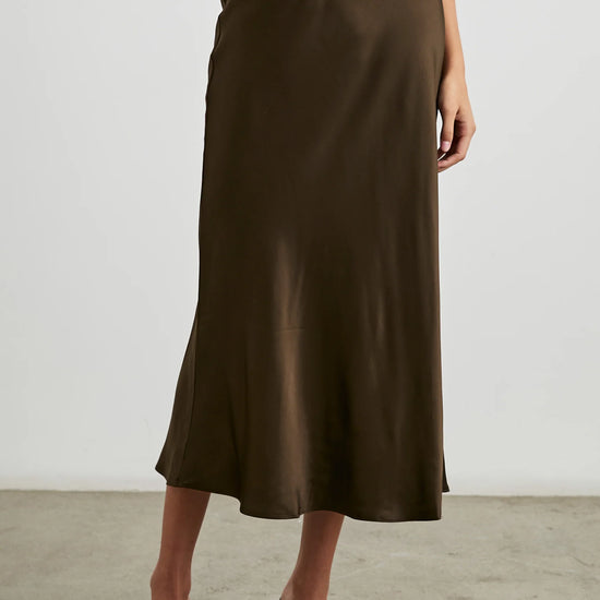 Dark brown bias cut slip skirt with elasticated waist