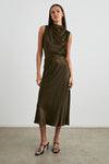 Dark brown bias cut slip skirt with elasticated waist