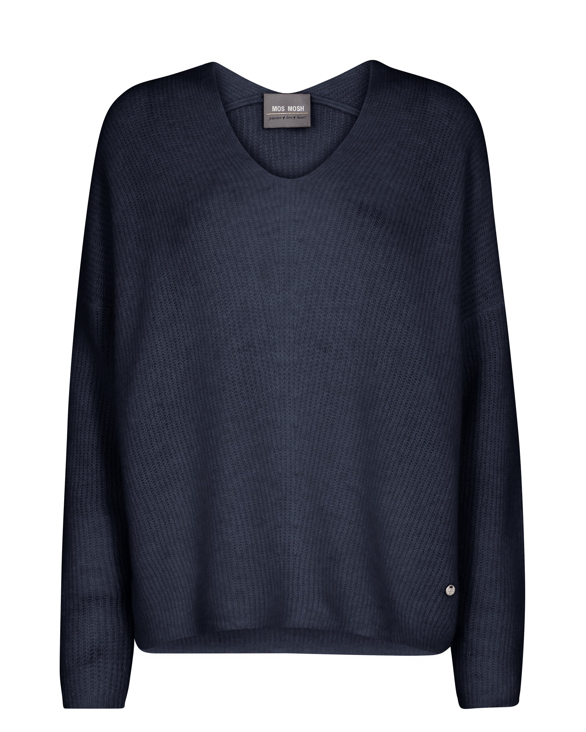 Navy V neck jumper with dropped shoulders