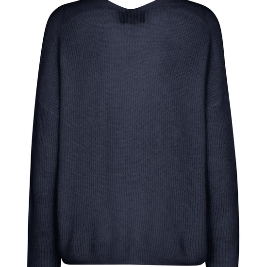 Navy V neck jumper with dropped shoulders