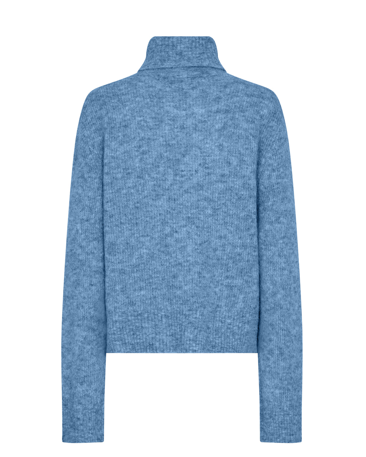Blue roll neck jumper with wide sleeves and ribbed hem