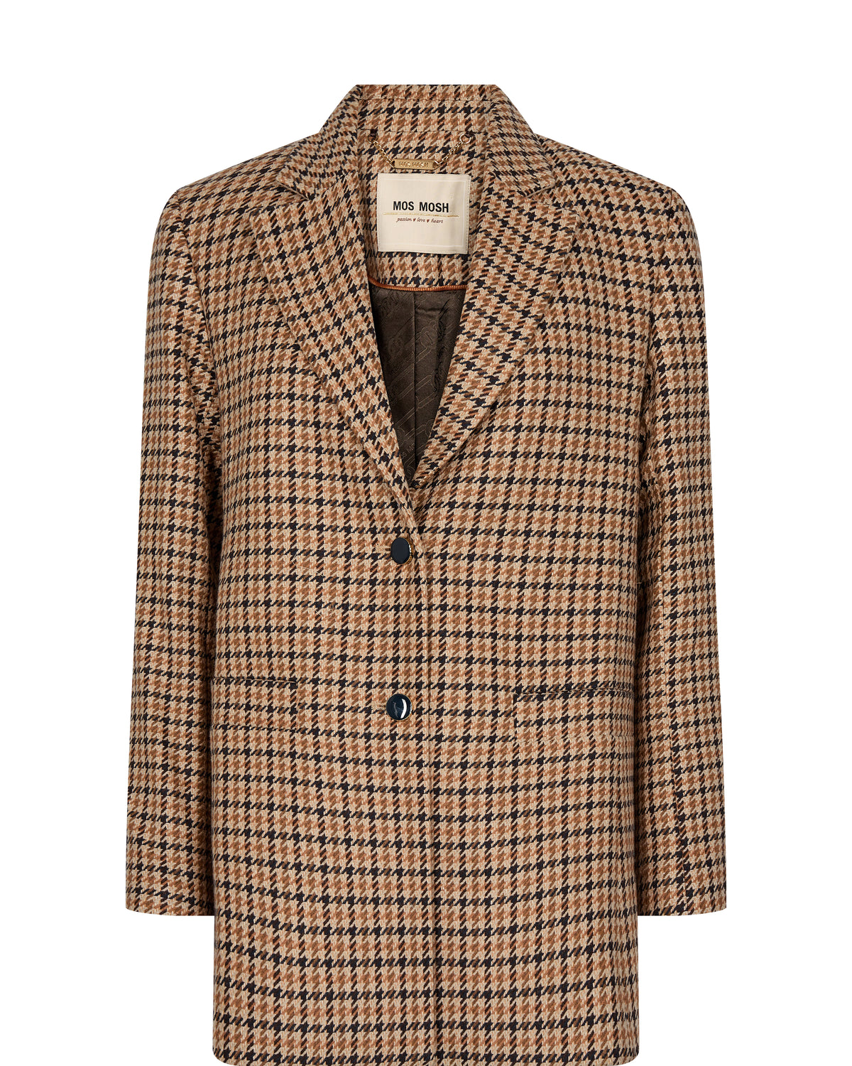 Brown houndstooth single breasted blazer