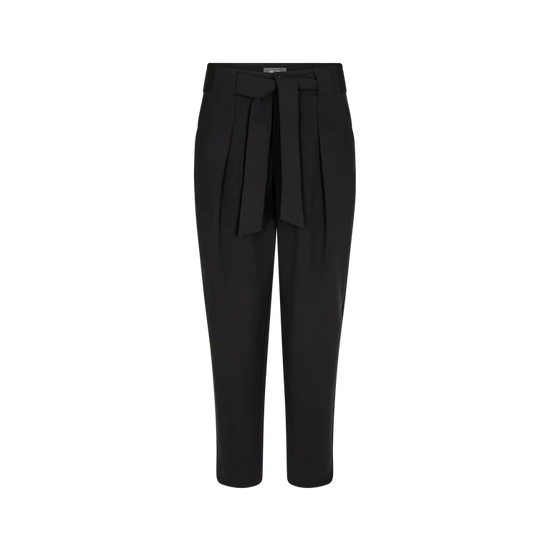 Black tapered trousers with self tie belt