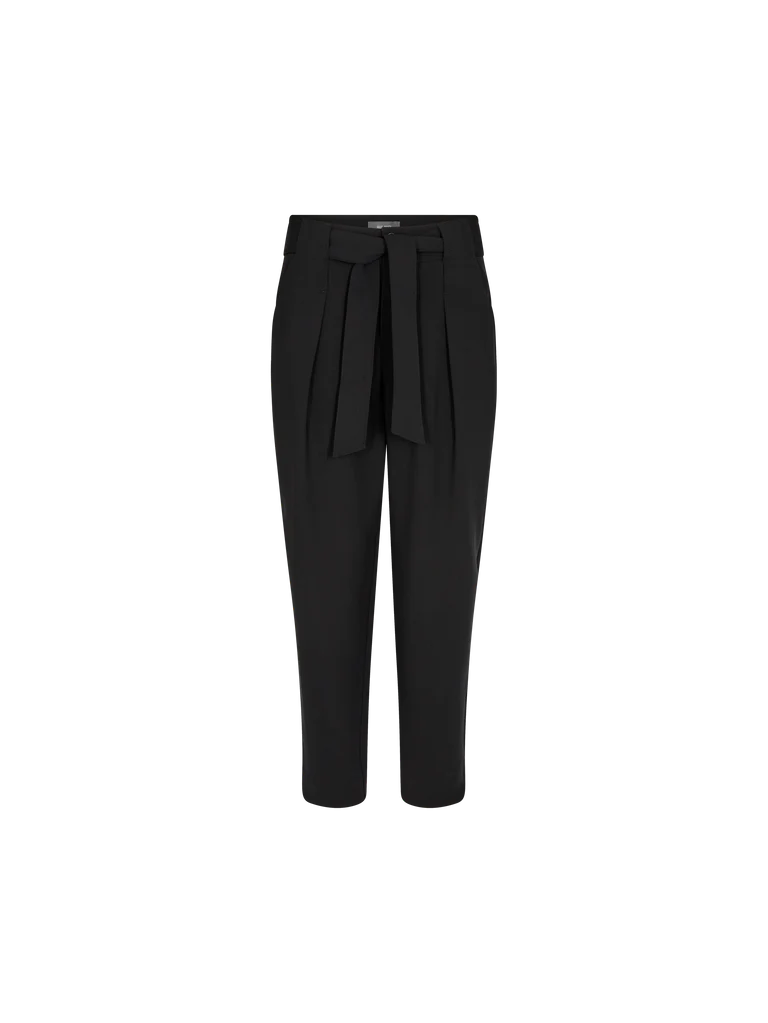 Black tapered trousers with self tie belt