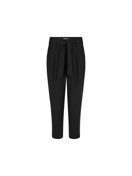 Black tapered trousers with self tie belt