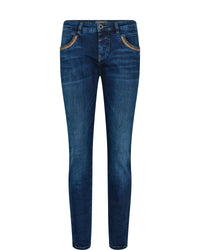 Slim cut jeans with slight fading and embroidery around the pockets