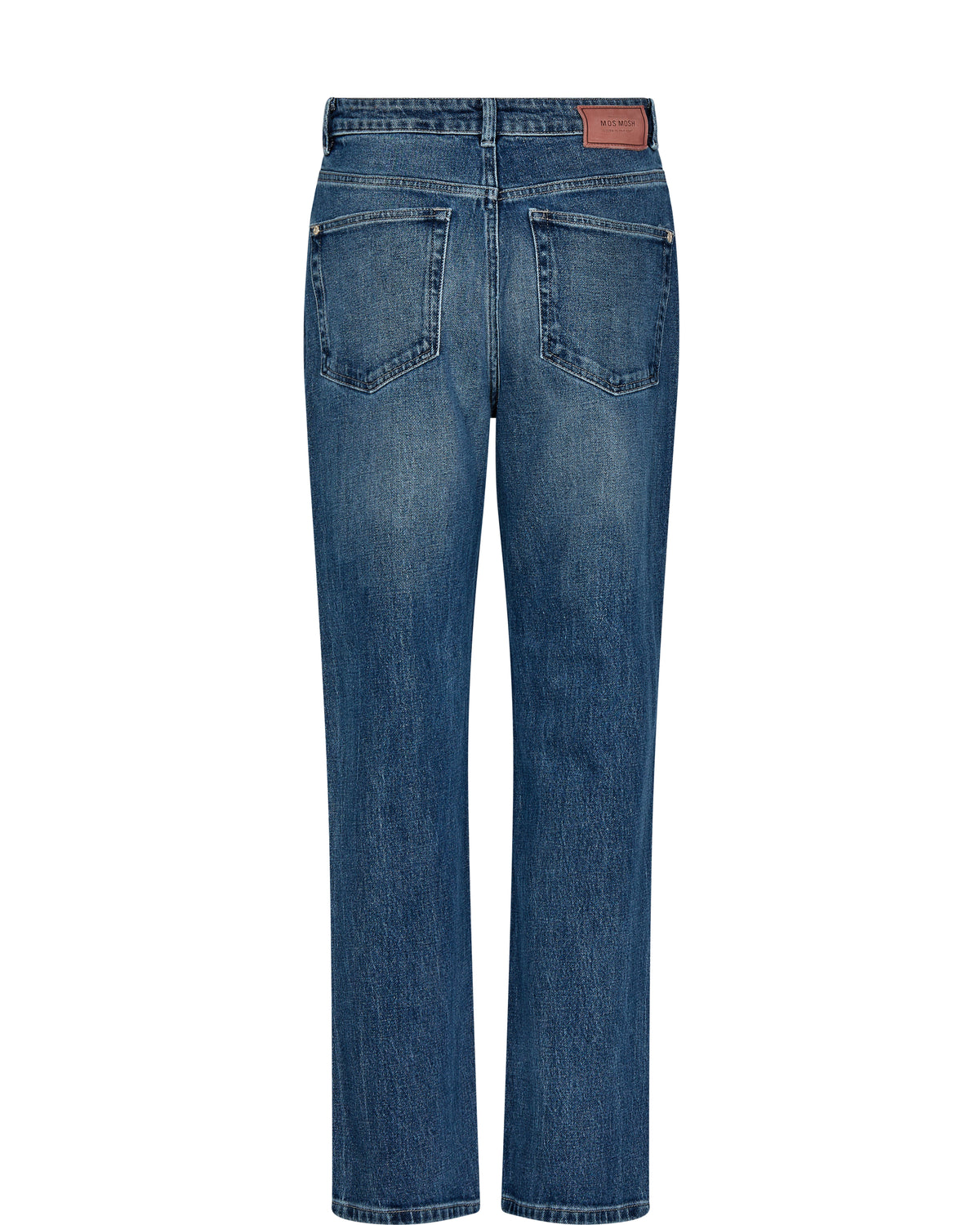Blue vintage wash straight leg jeans with zip and button fly
