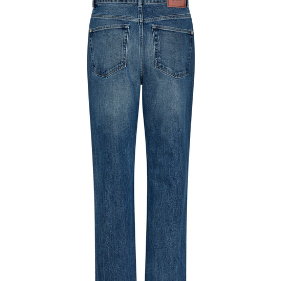 vintage blue relaxed jeans with straight leg and 5 pocket design rear view 