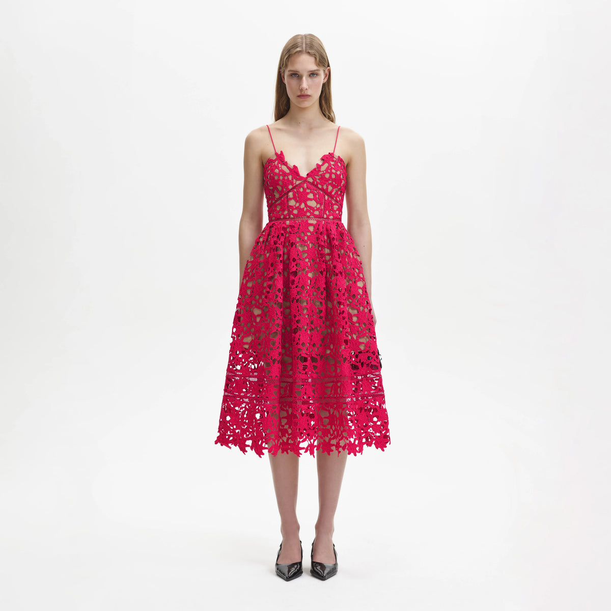 Deep pink lace dress with spaghetti straps