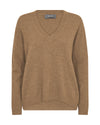 Cashmere V neck knit in dark camel