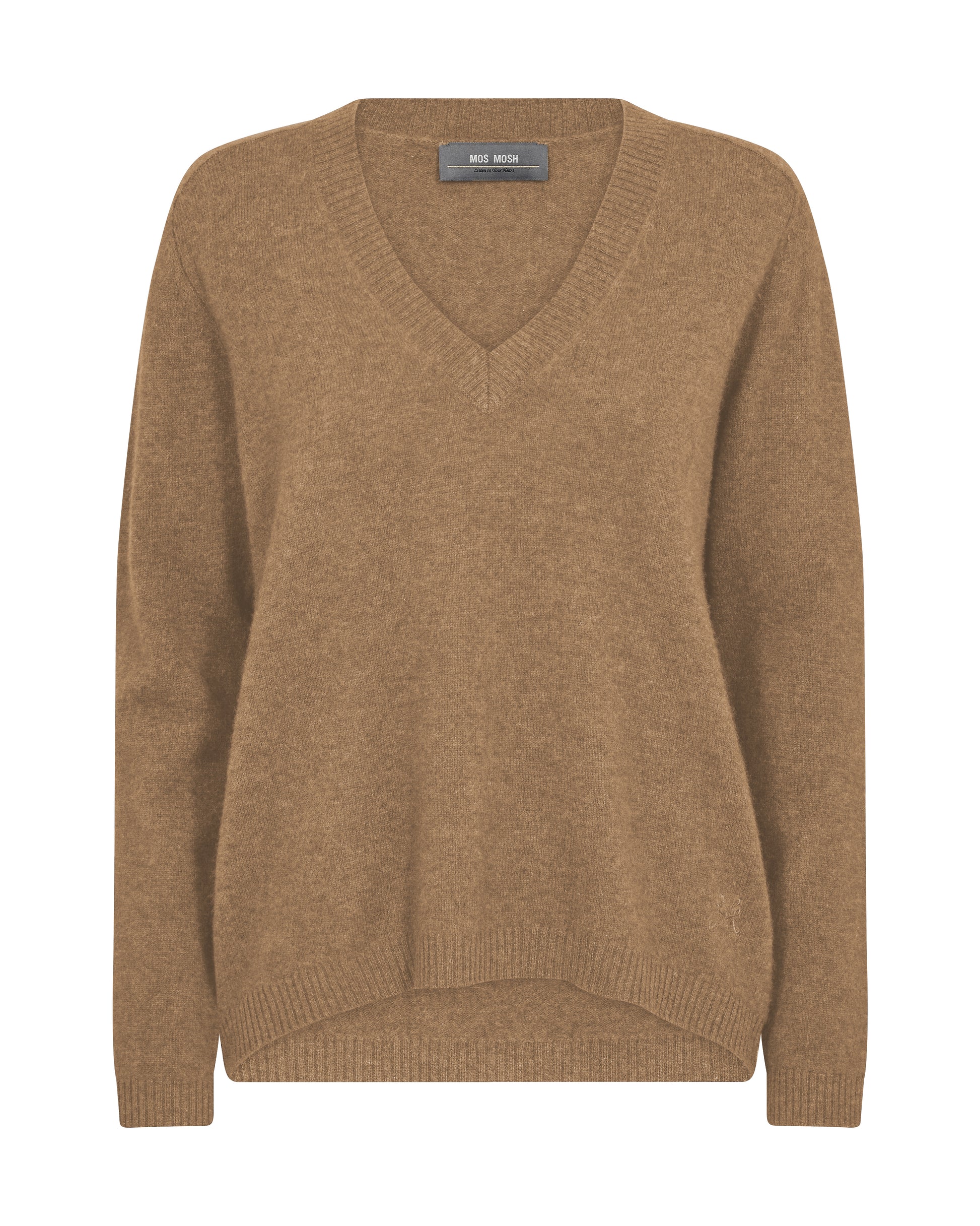 Cashmere V neck knit in dark camel