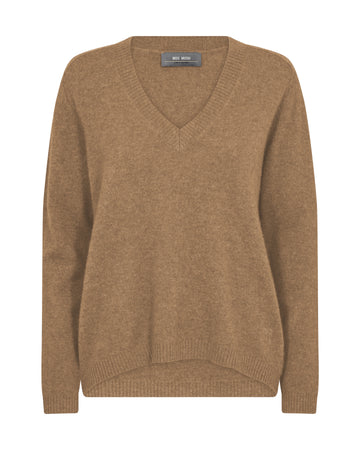 Cashmere V neck knit in dark camel