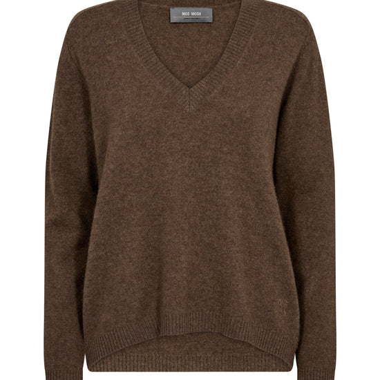 100% cashmere v neck jumper with long sleeves in warm brown 