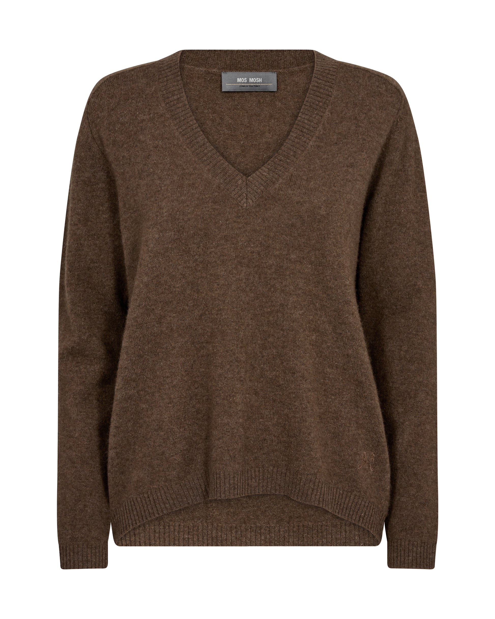 100% cashmere v neck jumper with long sleeves in warm brown 