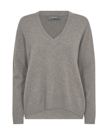 Grey V neck cashmere jumper with a drop shoulder