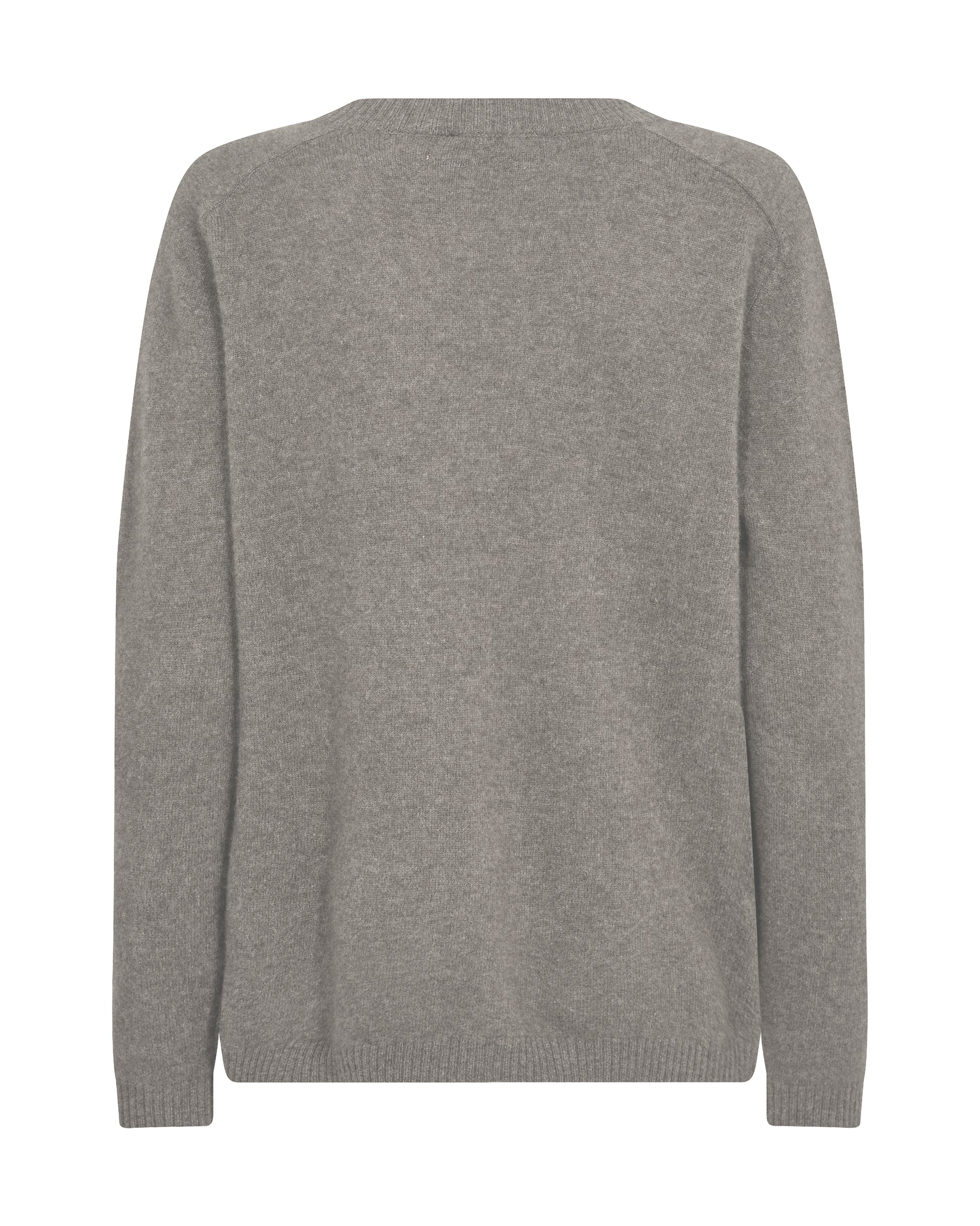 Rear view of grey v neck cashmere jumper