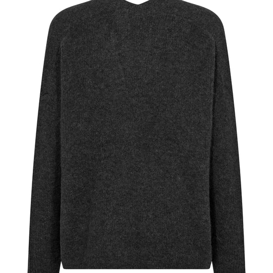 charcoal grey v neck wool jumper  rear view