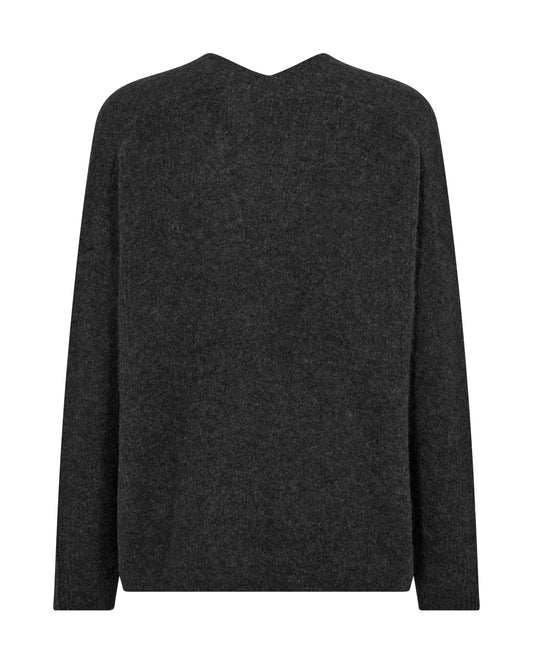 charcoal grey v neck wool jumper  rear view