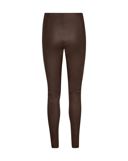 rear view of chocolate brown leather leggings