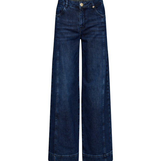 Wide leg dark wash jean with front seam detail